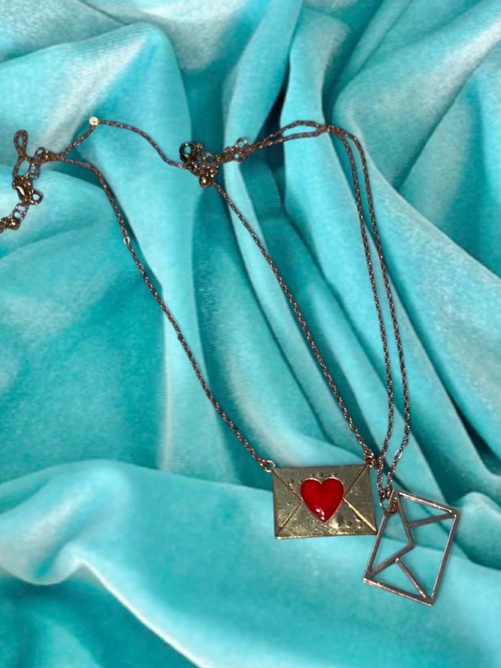 Gold Heart Envelope Necklace Set
